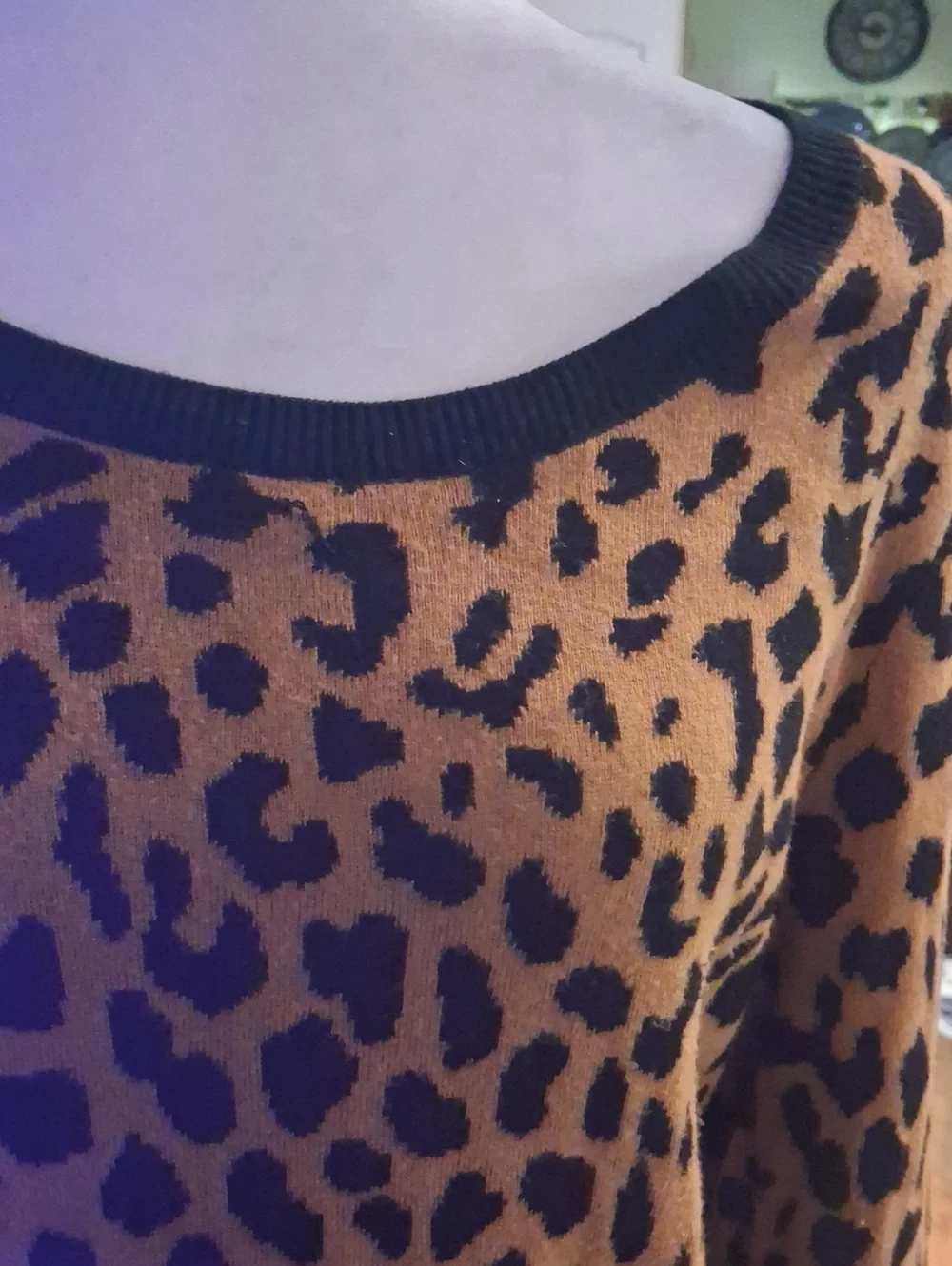 Leopard Print Boatneck Sweater By Talbot's  Brown/Black Size M